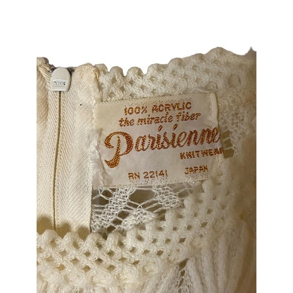 Vintage Pariseanne knitwear lace cream tank‎ top Sz M based on PTP 18" - Picture 3 of 8